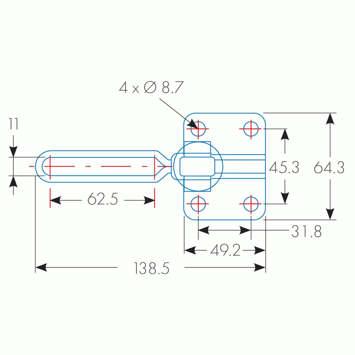 Vertical Toggle Clamp w/ Adapter, 28 mm