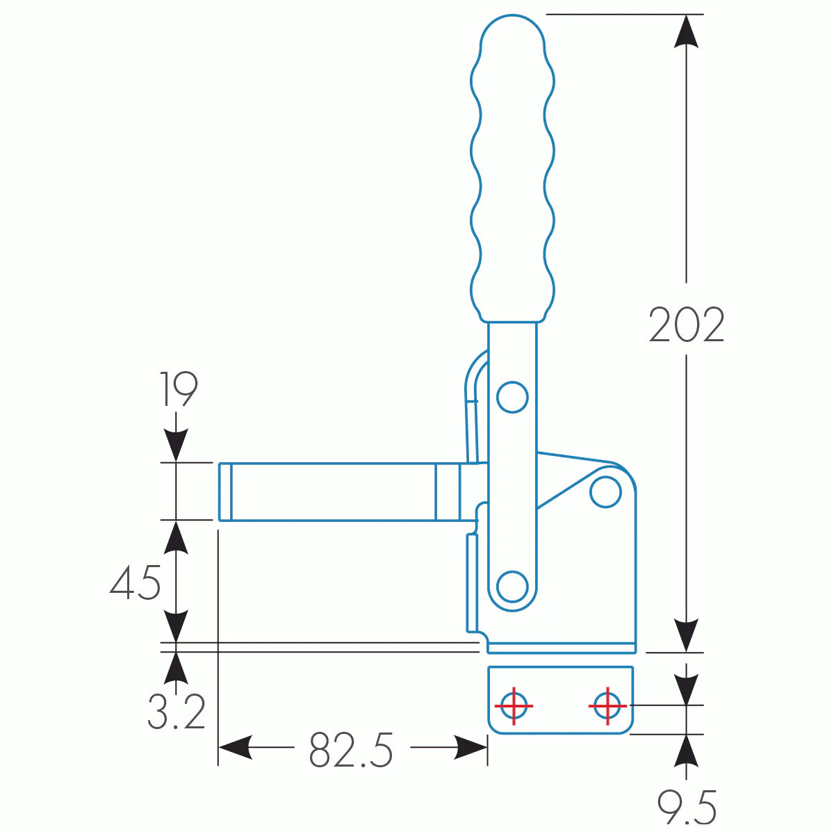 Vertical Toggle Clamp w/ Adapter, 28 mm