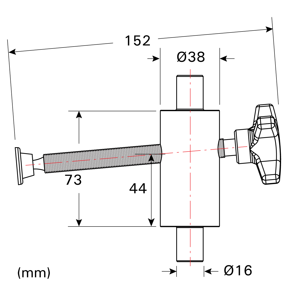 Abrazadera de empuje lateral XL, se adapta a orificios de 16 mm 