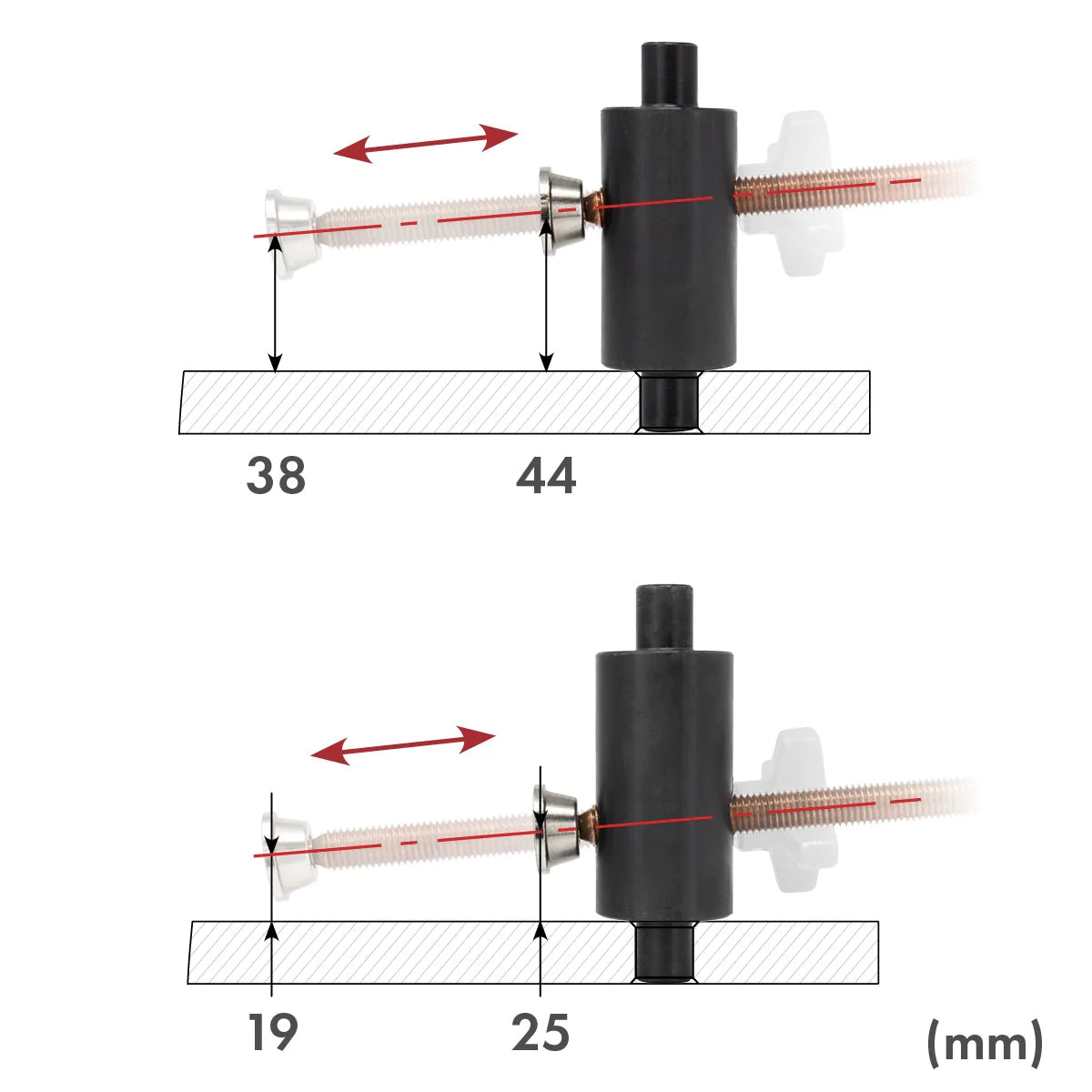 Abrazadera de empuje lateral XL, se adapta a orificios de 16 mm 